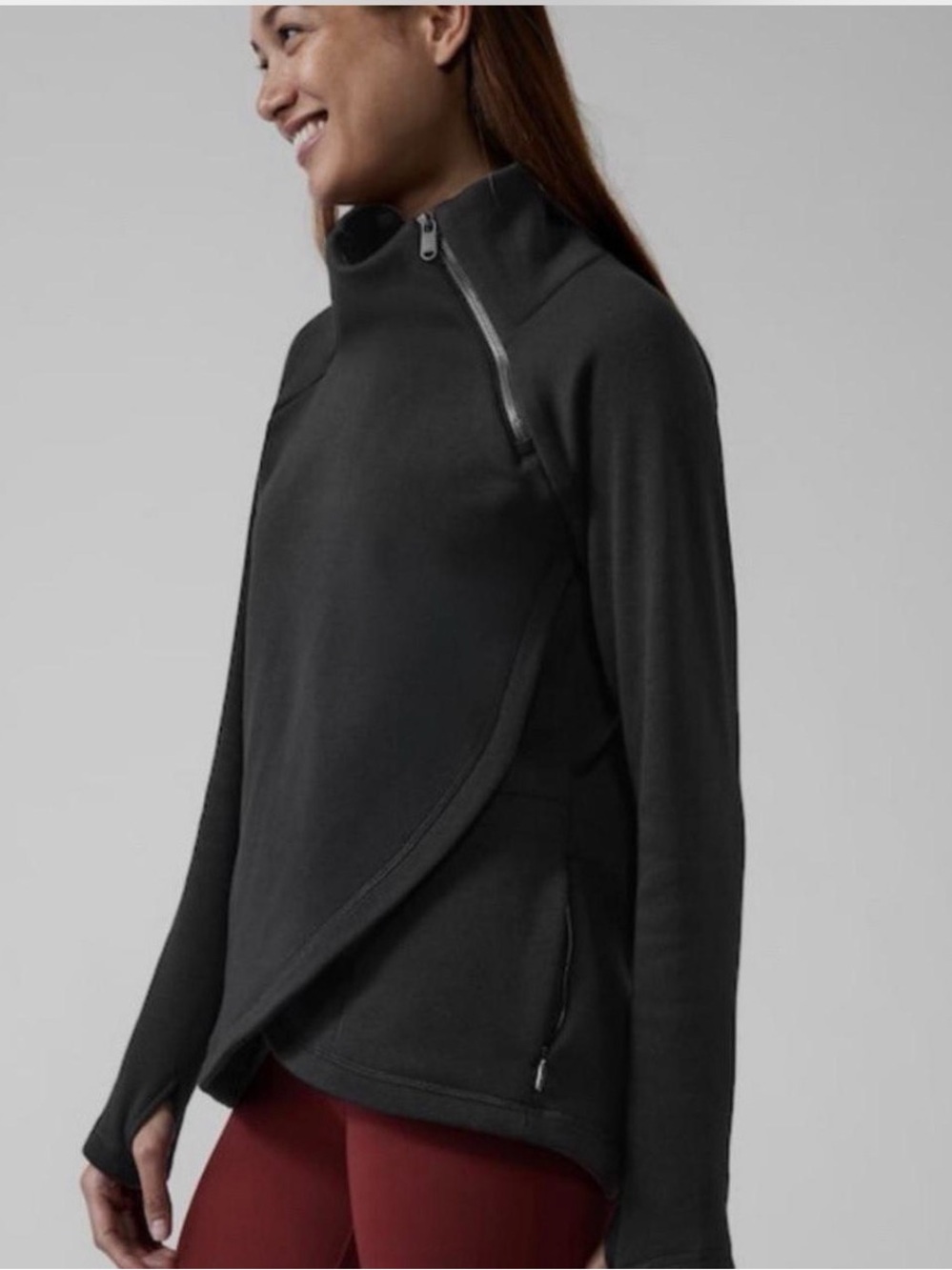 Athleta Black Cozy Fleece Karma Asym Pullover Sweatshirt XS